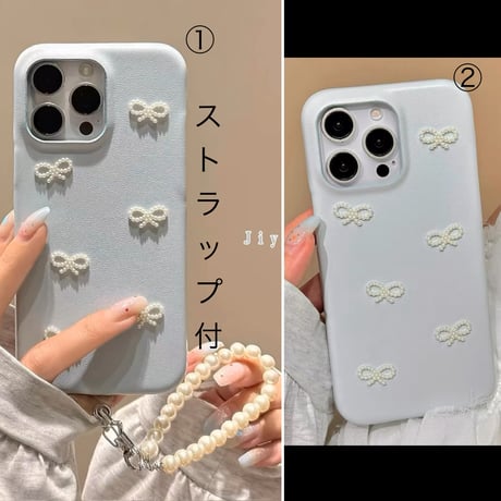 【お取り寄せ商品】iPhoneケース スマホケース iPhone15 iPhone14 パール リボン パール ストラップ L8362