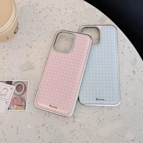 【お取り寄せ商品】iPhoneケース スマホケース iPhone16 iPhone15 iPhone14 シンプル 可愛い くすみカラー チェック柄 L9558