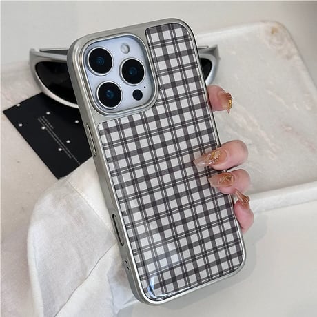 【お取り寄せ商品】iPhoneケース スマホケース iPhone16 iPhone15 iPhone14 可愛い シンプル ブラック チェック柄 L9549