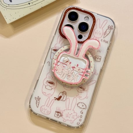 【お取り寄せ商品】iPhoneケース スマホケース iPhone17 iPhone16 iPhone15 うさぎ 韓国 可愛い magsafe グリップ付き L9802