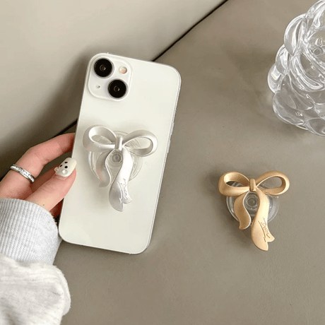 【お取り寄せ商品】iPhone グリップ 大人女子 ニュアンス 落下防止 リボン L9232