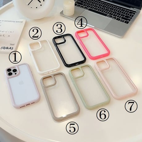 【お取り寄せ商品】iPhoneケース スマホケース iPhone15 iPhone14 カラーフレーム クリームカラー くすみカラー 透明 シンプル ニュアンス オシャレ かわいい 韓国 L7403
