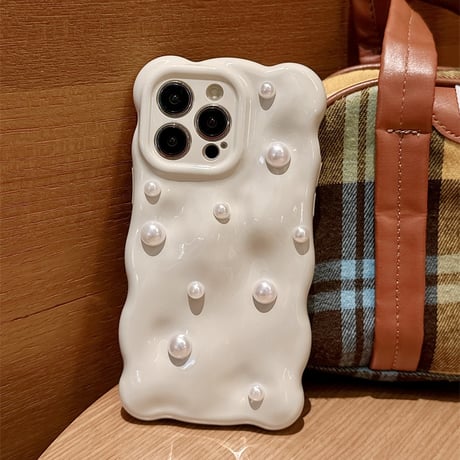 【お取り寄せ商品】iPhoneケース スマホケース iPhone15 iPhone14 立体 パール付き ウェーブ うねうね ぽこぽこ シンプル きれいめ 韓国風 L7501