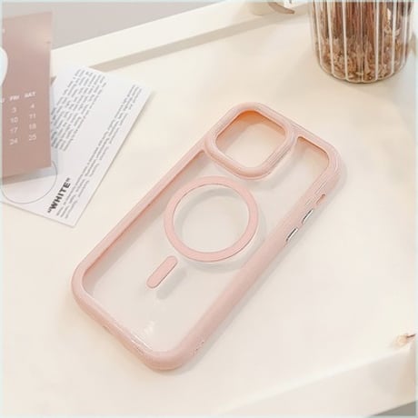 【お取り寄せ商品】iPhoneケース スマホケース iPhone15 iPhone14 Magsafe 磁気 透明 カラーフレーム くすみカラー シンプル かわいい L7523