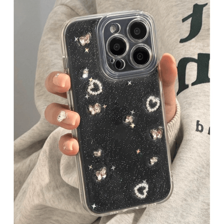 【お取り寄せ商品】iPhoneケース スマホケース iPhone15 iPhone14 透明 クリア グリッター ハート ラインストーン バタフライ シンプル カスタム 推し活 L7858