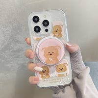 【お取り寄せ商品】iPhoneケース スマホケース iPhone15 iPhone14 グリップ付き bear クマ くま 透明 レトロ ファンシー かわいい 韓国 L7430