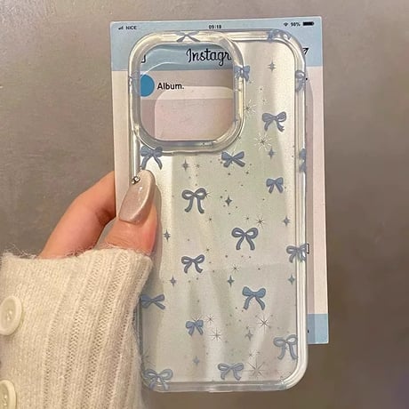 【お取り寄せ商品】iPhoneケース スマホケース iPhone16 iPhone15 iPhone14 可愛い ブルー リボン 韓国 L9561