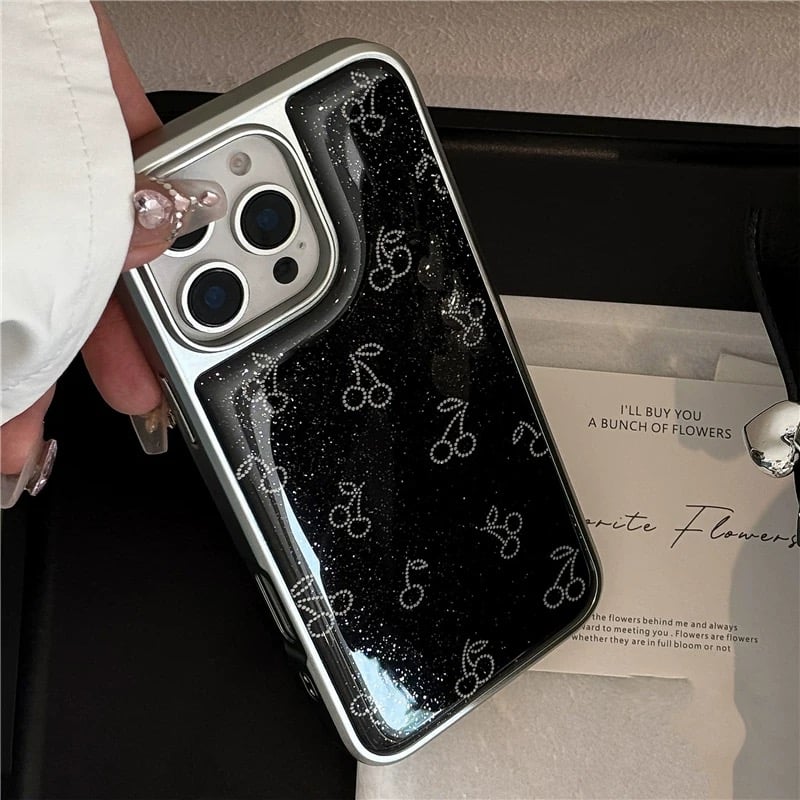 かりめろ ♩♩　 花柄 iPhoneケース ブラック かりめろ ♩♩様専用 花柄 iPhoneケース ブラック