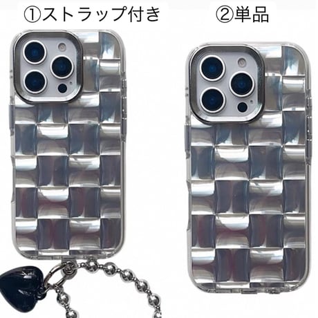 【お取り寄せ商品】iPhoneケース スマホケース iPhone16 iPhone15 iPhone14 おしゃれ シルバー クリア チェック ブラックハート ストラップ付き L9551