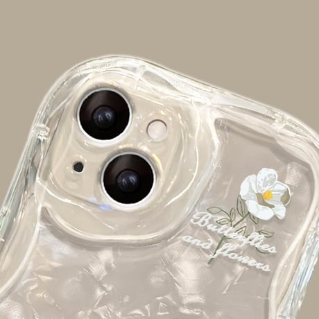 【お取り寄せ商品】iPhoneケース スマホケース iPhone15 iPhone14 フラワー 花柄 デイジー ストラップ付き シェルパターンシート 透明 ウェーブ かわいい 韓国 L7891