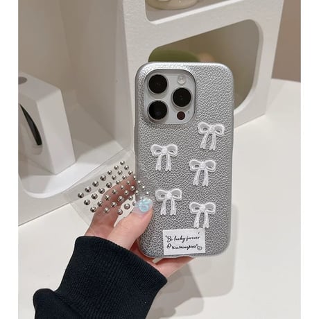 【お取り寄せ商品】iPhoneケース スマホケース iPhone15 iPhone14 シンプル 白 リボン L8940