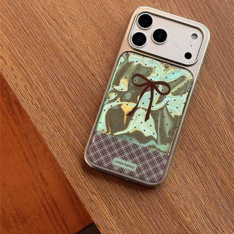 【お取り寄せ商品】iPhoneケース スマホケース iPhone17 iPhone16 iPhone15 リボン 大人可愛い ドット チェック 韓国 シルバー M7149