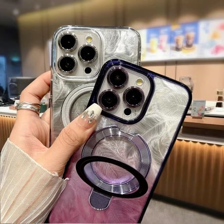 【お取り寄せ商品】iPhoneケース スマホケース  iPhone15 iPhone14 シンプル 羽 リング MagSafe L9016