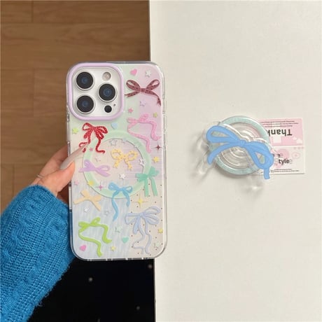 【お取り寄せ商品】iPhoneケース スマホケース iPhone16 iPhone15 流行り 韓国 マグセーフ 可愛い カラフル リボン MagSafe L9582