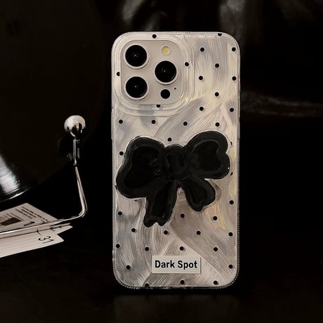 【お取り寄せ商品】iPhoneケース スマホケース iPhone15 iPhone14 ドット柄 モノトーン ブラックリボン L8314