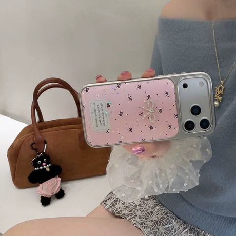 【お取り寄せ商品】iPhoneケース スマホケース iPhone17 iPhone16 iPhone15 リボン ピンク ストーン ラメ 韓国 可愛い  M7133