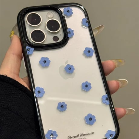 【お取り寄せ商品】iPhoneケース スマホケース iPhone16 iPhone15 iPhone14 かわい シンプル クリア 青い 花柄 L9555