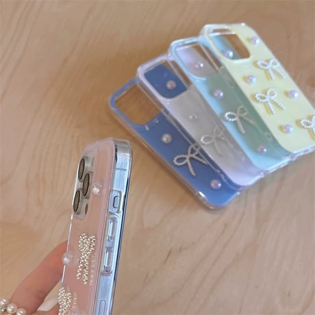 【お取り寄せ商品】iPhoneケース スマホケース iPhone16 iPhone15 iPhone14 可愛い おしゃれ パステル パール リボン L9525