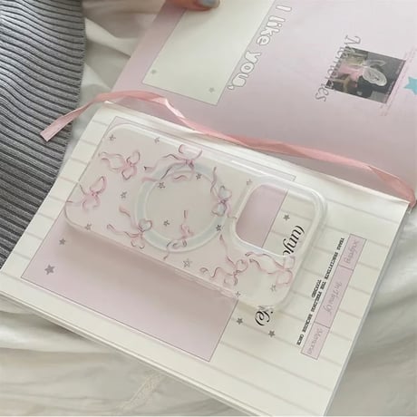 【お取り寄せ商品】iPhoneケース スマホケース iPhone16 iPhone15 iPhone14 ラブリー リボン 春 マグセーフ ガーリー L9425