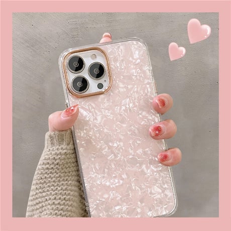 【お取り寄せ商品】iPhoneケース iPhone13 iPhone14 iPhone15 ケース シェルパターン きれいめ 大人かわいい ホワイト ピンク アイフォンケース L6795