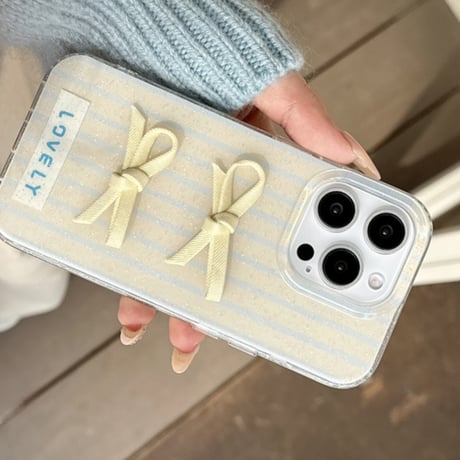 【お取り寄せ商品】iPhoneケース スマホケース iPhone16 iPhone15 iPhone14 かわいい キュート ストライプ リボン L9347