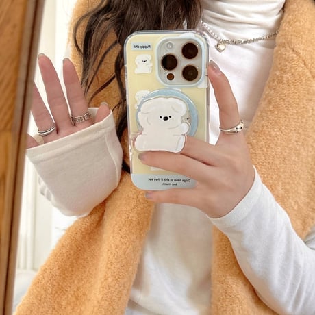 【お取り寄せ商品】iPhoneケース スマホケース iPhone15 iPhone14 Magsafe 磁気 マグネット グリップ付き スタンド イヌ 犬 かわいい 韓国 L7648