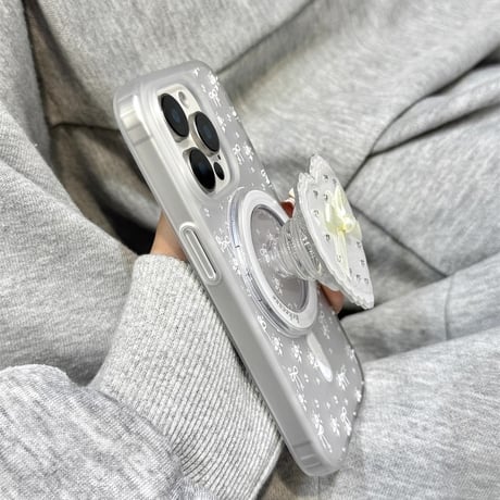 【お取り寄せ商品】iPhoneケース スマホケース iPhone16 iPhone15 iPhone14 かわいい 花 リボン 柄 ハート MagSafe L9822