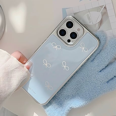 【お取り寄せ商品】iPhoneケース スマホケース iPhone16 iPhone15 iPhone14 可愛い シンプル ブルー リボン L9563