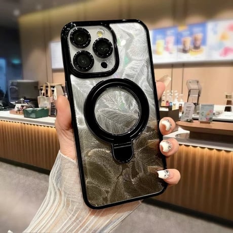 【お取り寄せ商品】iPhoneケース スマホケース  iPhone15 iPhone14 シンプル 羽 リング MagSafe L9016