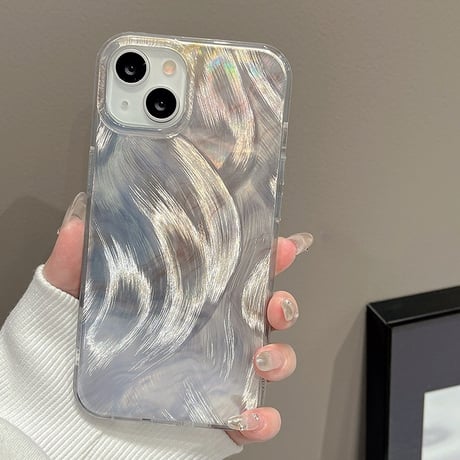 【お取り寄せ商品】iPhoneケース スマホケース iPhone15 iPhone14 フェザーパターン 立体 ハート パールハート ハンドストラップ付き きれいめ 大人かわいい 韓国 L7856