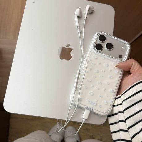 【お取り寄せ商品】iPhoneケース スマホケース iPhone17 iPhone16 iPhone15 韓国  花柄 くすみ ブルー ストーン M7132