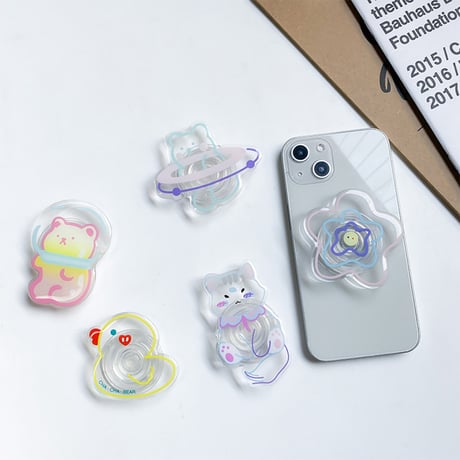 【お取り寄せ商品】iPhone グリップ 透明 アニマル 動物 花 かわいい 韓国 落下防止 L7610