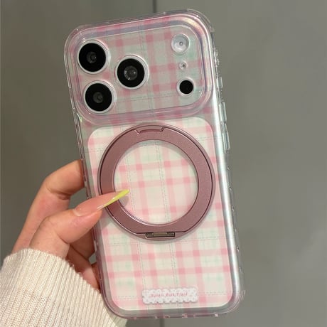 【お取り寄せ商品】iPhoneケース スマホケース iPhone17 iPhone16 iPhone15 Magsafe スタンド機能 チェック 韓国 可愛い M7195