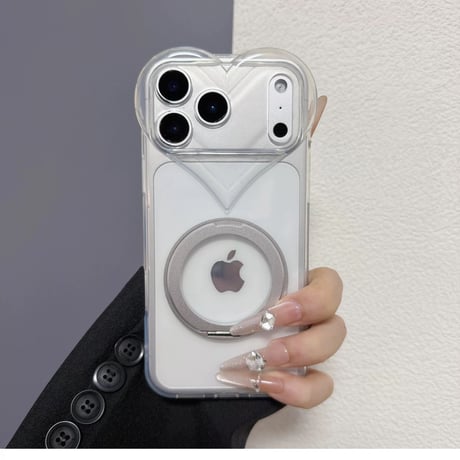 【お取り寄せ商品】iPhoneケース スマホケース iPhone17 iPhone16 iPhone15 magsafe スタンド シンプル 推し活 クリア ハート M7193