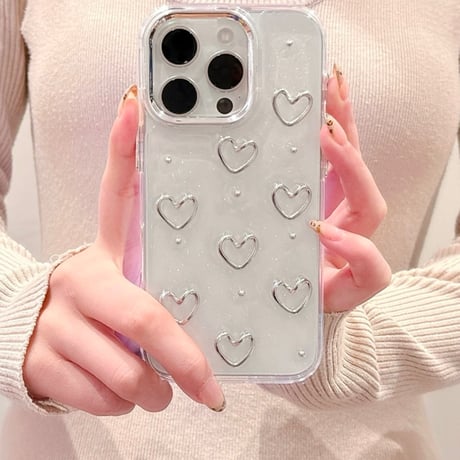 【お取り寄せ商品】iPhoneケース スマホケース iPhone16 iPhone15 iPhone14 かわいい キュート シルバー ハート L9290