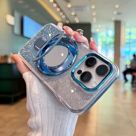 【お取り寄せ商品】iPhoneケース スマホケース iPhone16 iPhone15 iPhone14 可愛い グラデーション ラメ ミラー スタンド 多機能 MagSafe L9560