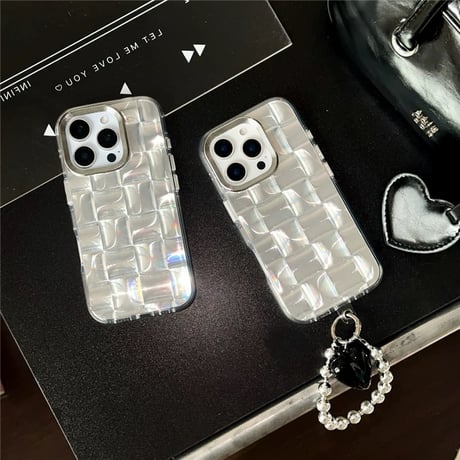 【お取り寄せ商品】iPhoneケース スマホケース iPhone16 iPhone15 iPhone14 おしゃれ シルバー クリア チェック ブラックハート ストラップ付き L9551