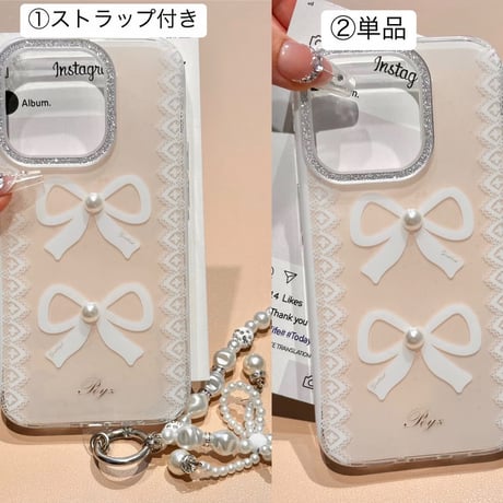 【お取り寄せ商品】iPhoneケース スマホケース iPhone16 iPhone15 iPhone14 キュート リボン パール レース ハンドストラップ L9581