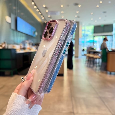 【お取り寄せ商品】iPhoneケース スマホケース iPhone16 iPhone15 iPhone14 クリアケース メタルフレーム サイド ラメ L9844