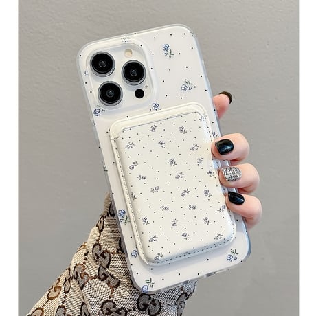 【お取り寄せ商品】iPhoneケース スマホケース iPhone15 iPhone14 小花柄 Magsafe 取り外し可 磁気カードホルダー カード入れ シンプル かわいい 韓国 L7633