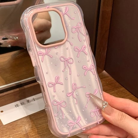 【お取り寄せ商品】iPhoneケース スマホケース iPhone16 iPhone15 iPhone14 おしゃれ リボン ウェーブ 韓国 可愛い  L9247