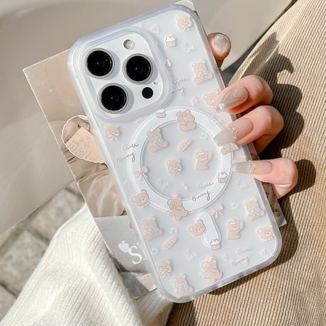 【お取り寄せ商品】iPhoneケース スマホケース iPhone16 iPhone15 iPhone14 可愛い スモーキーカラー クリア くま柄 MagSafe L9331