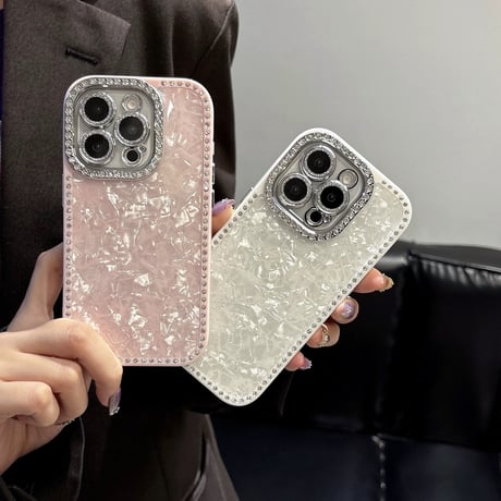 【お取り寄せ商品】iPhoneケース スマホケース iPhone16 iPhone15 iPhone14 おしゃれ 韓国 シェル風 サイドストーン L9855