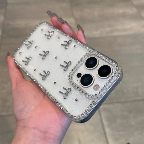 【お取り寄せ商品】iPhoneケース スマホケース iPhone16 iPhone15 iPhone14 キラキラ リボン ハート ストーン付き L9856