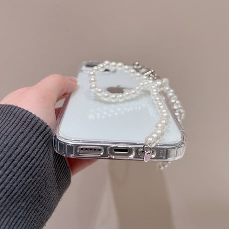 【お取り寄せ商品】iPhoneケース スマホケース iPhone15 iPhone14 チャーム付き リボン パール 透明 シンプル かわいい 韓国 L7618