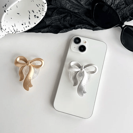 【お取り寄せ商品】iPhone グリップ 大人女子 ニュアンス 落下防止 リボン L9232