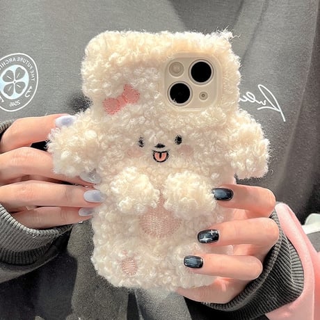 【お取り寄せ商品】iPhoneケース スマホケース iPhone15 iPhone14 もこもこ くるくる 子犬 ぬいぐるみ レトロ かわいい 秋冬 韓国風 L7496