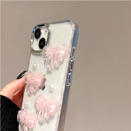 【お取り寄せ商品】iPhoneケース スマホケース iPhone16 iPhone15 iPhone14 可愛い 人気 ピンク リボン パール L9482