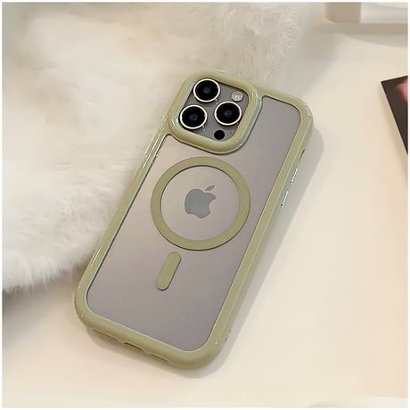 【お取り寄せ商品】iPhoneケース スマホケース iPhone15 iPhone14 Magsafe 磁気 透明 カラーフレーム くすみカラー シンプル かわいい L7523