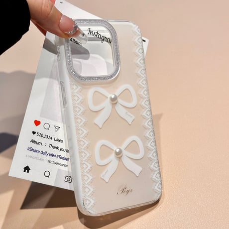 【お取り寄せ商品】iPhoneケース スマホケース iPhone16 iPhone15 iPhone14 キュート リボン パール レース ハンドストラップ L9581